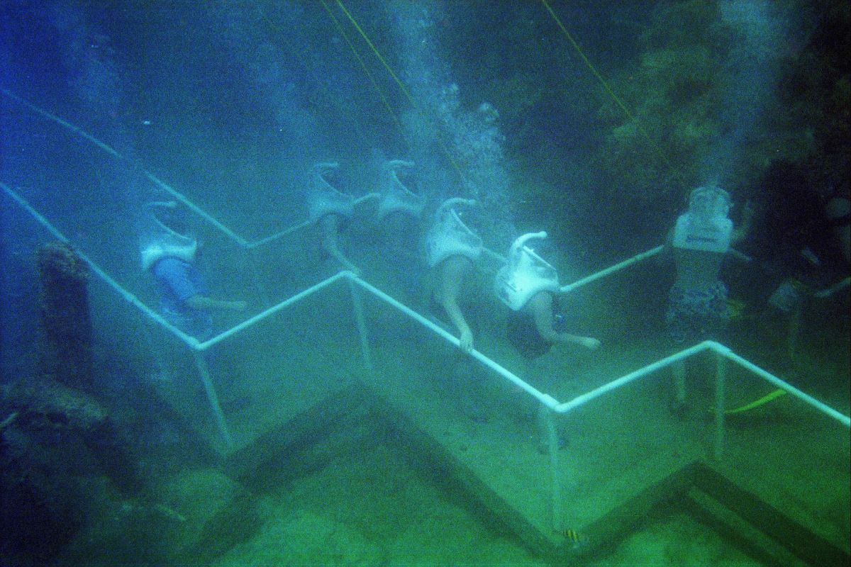 Helmet diving allows you to walk along a path on the ocean floor