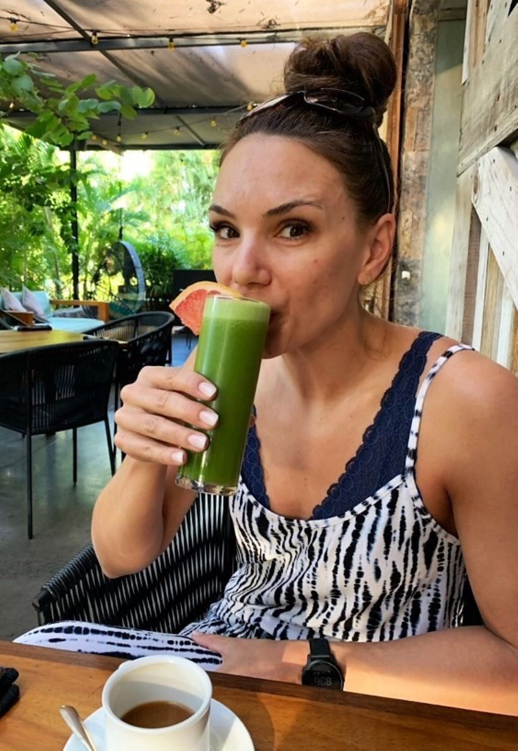 Enjoying a refreshing smoothie in Zihuatanejo, Mexico