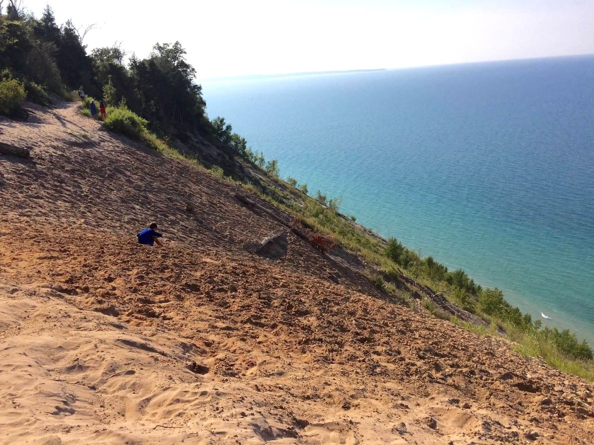 Enjoying the Pyramid Point Overlook in Sleeping Bear Dunes National Lakeshore