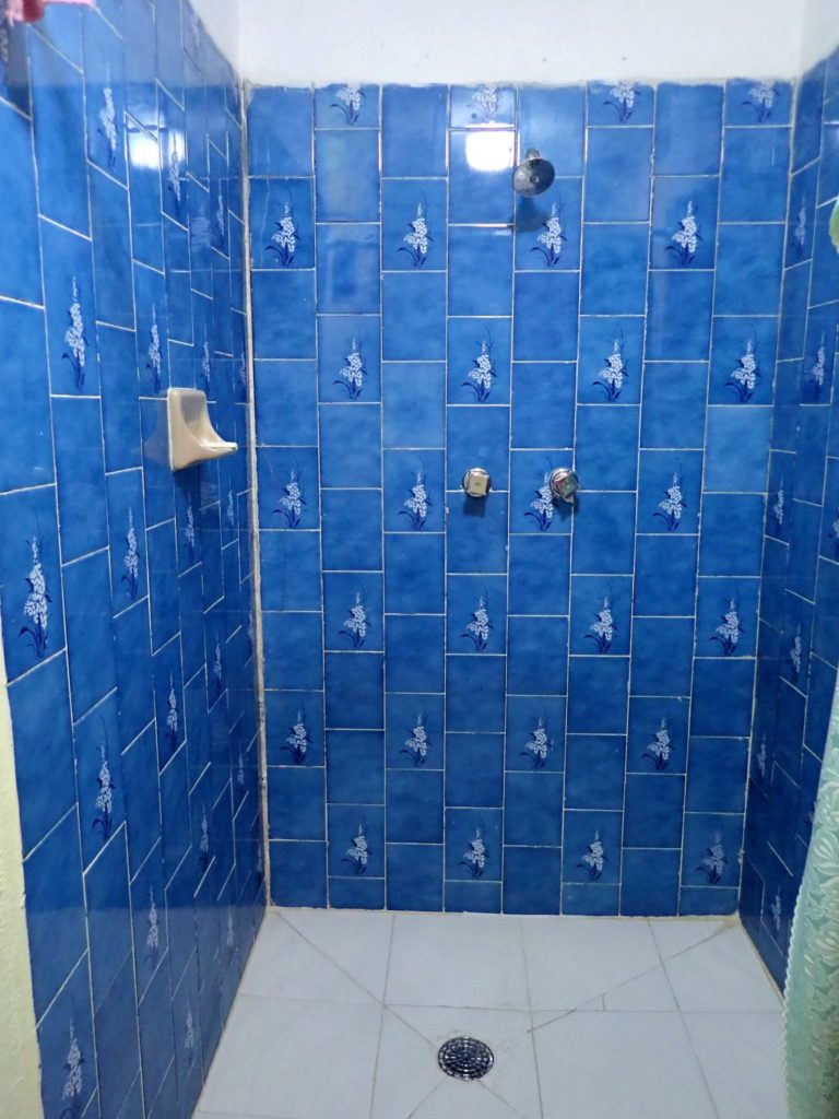 Tiled shower in the Hotel Don Bruno in Angangueo, Mexico.