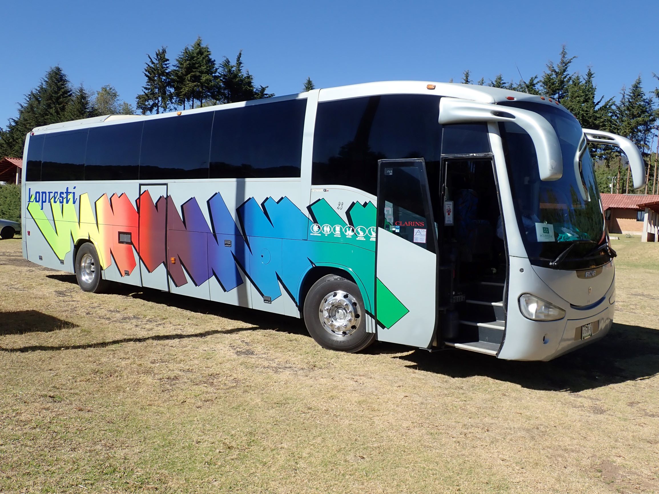 Tour bus taking visitors to view the migration of the Monarch butterflies