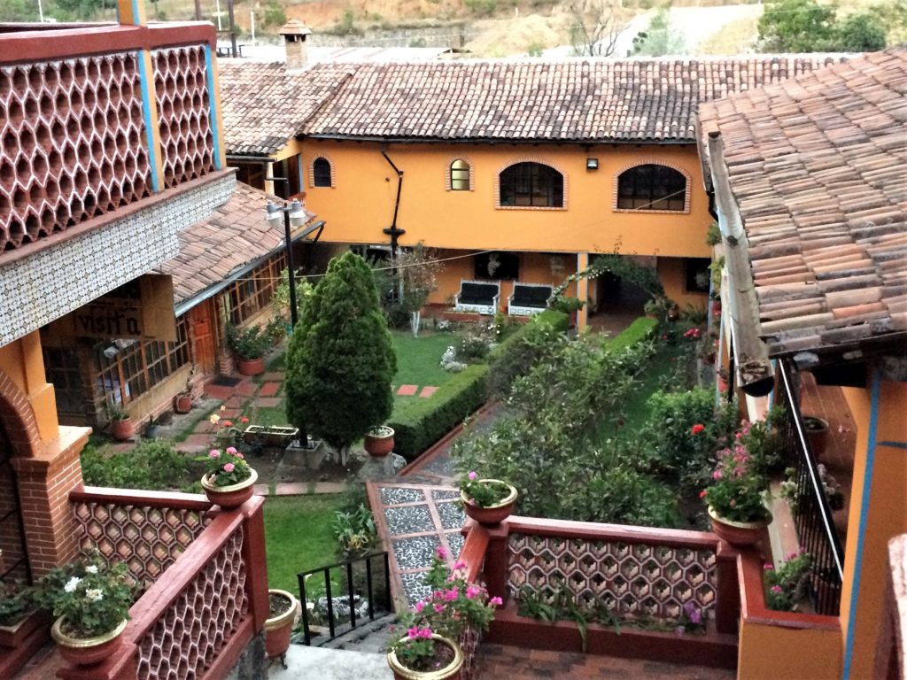 The courtyard of the Hotel Don Bruno in Angangueo, Mexico.