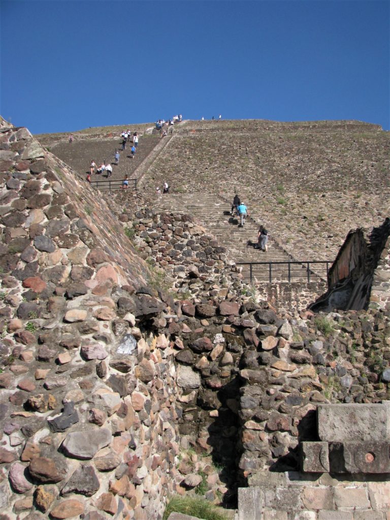 Climbing the pyramid at Teotihuacán, Mexico