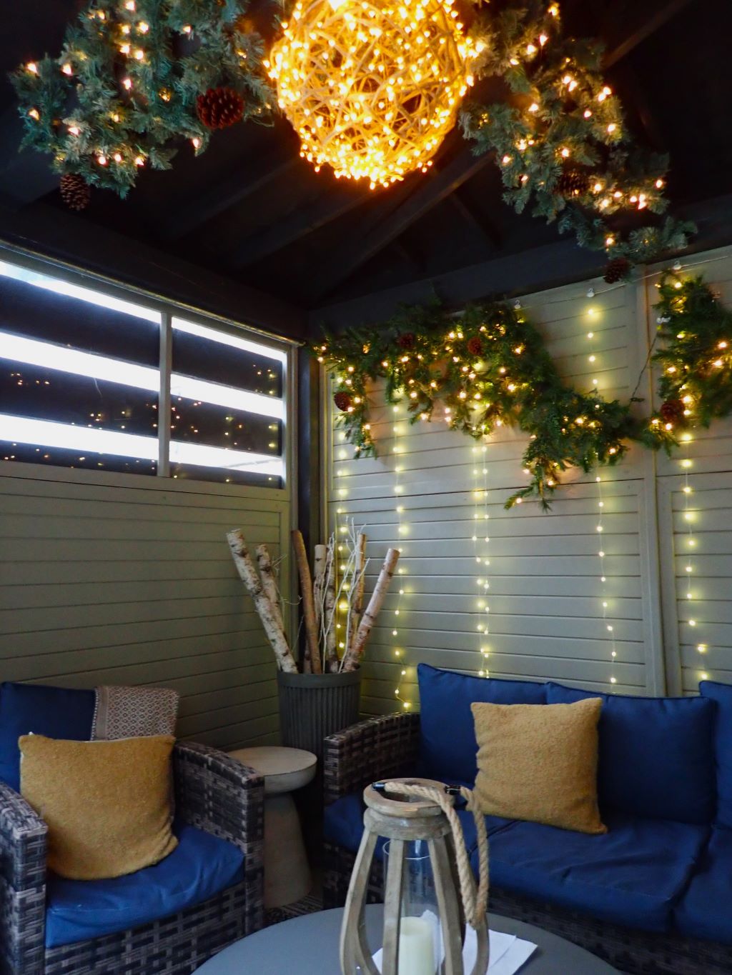 Inside a cozy cabana at the Delamar Hotel in Traverse City