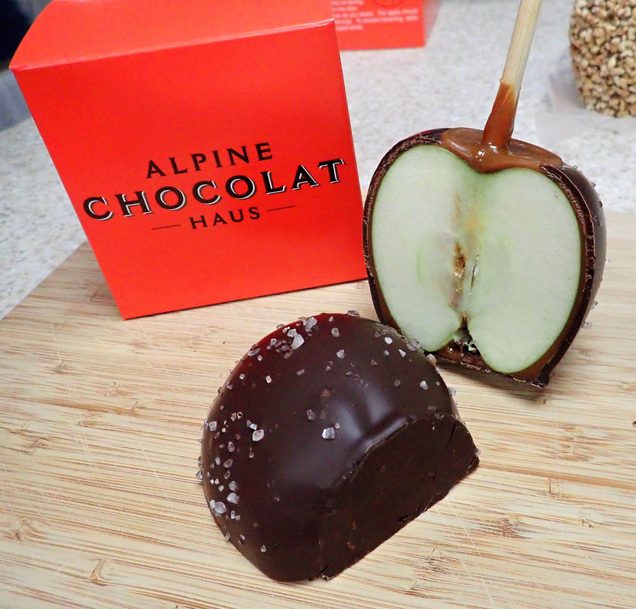 Dark chocolate covered apple at Alpine Haus Chocolat