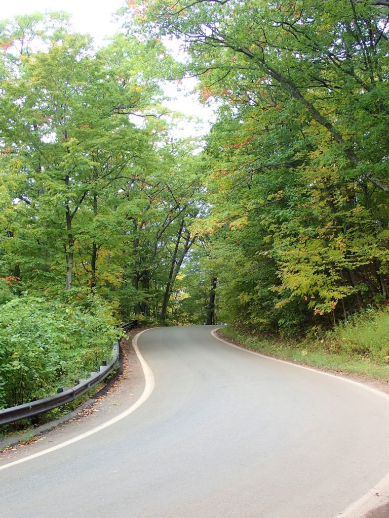 Devil's Elbow hairpin turn along Michigan's Tunnel of Trees