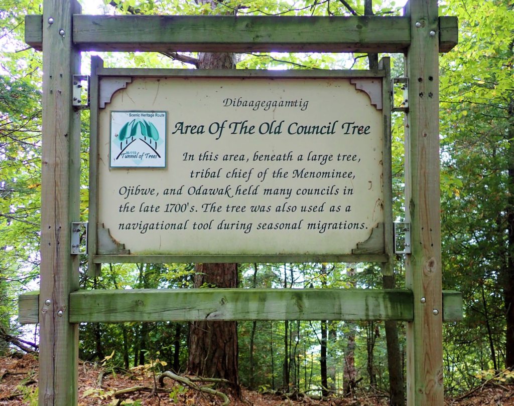 Old council Tree sign along the Michigan's Tunnel of Trees