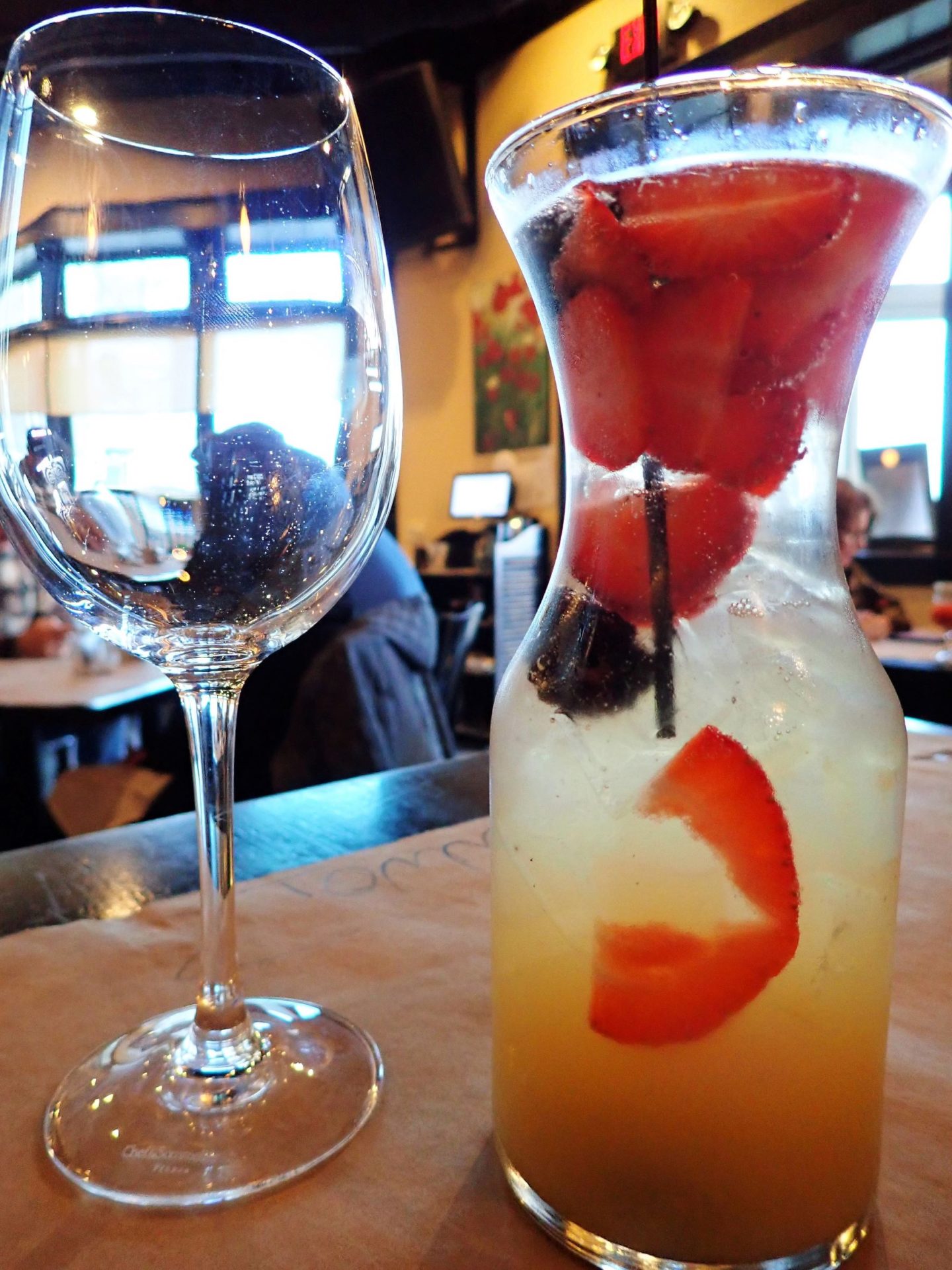 Sparkling Sangria made in-house at Café Santa in Boyne City, Michigan