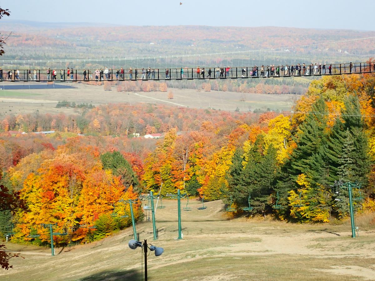 View of The Skybridge at Boyne Mountain from the paved hiking path