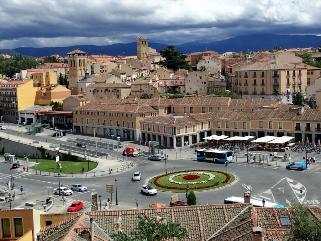 View of Segovia, Spain, as seen from the Roman Aqueduct