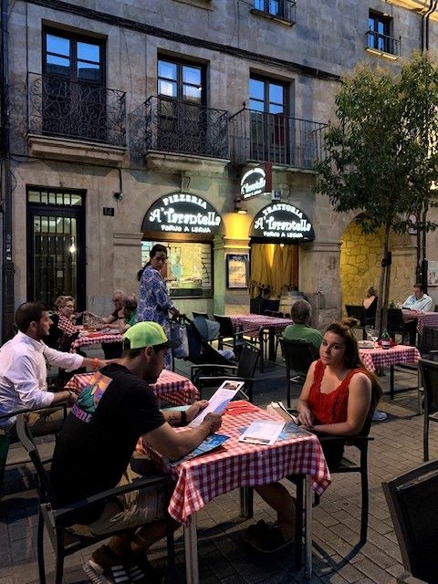 Relaxing on the terrace of A'Tarantella Ristorante in Salamanca, Spain