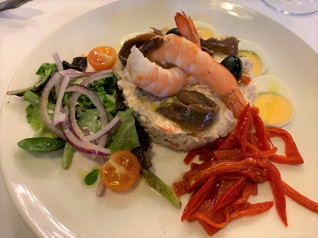 Russian Salad with prawns and anchovies, at the Casa Paca Restaurant in Salamanca, Spain