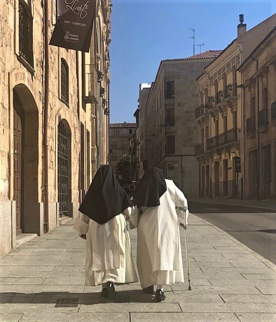Nuns walking through the streets of Salamanca, Spain