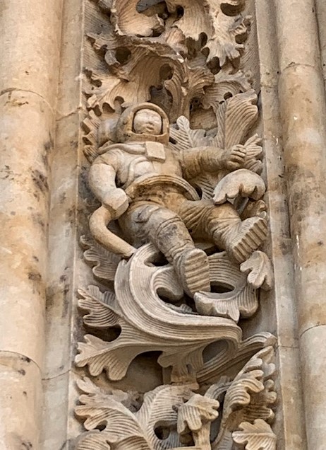 Look for the floating astronaut on the façade of Salamanca's New Cathedral