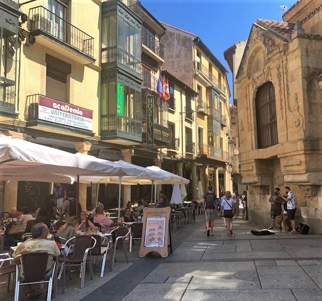 Outside of the Santa Gloria coffee and bakery shop in Salamanca, Spain