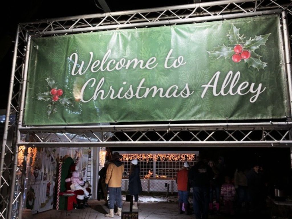The Welcome sign to Christmas Alley in Traverse City