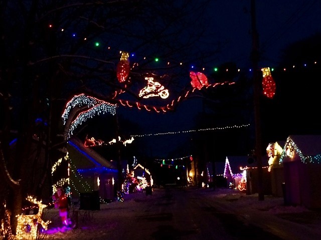 Decorative light displays in Christmas Alley, Traverse City