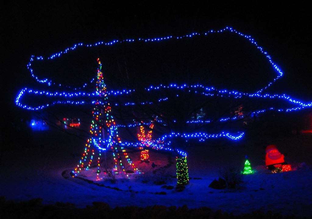 Festive neighborhood Christmas lights in the Heritage Estates subdivision near Traverse City, Michigan