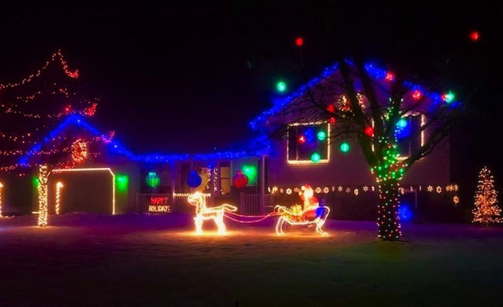 Festive neighborhood Christmas lights in the Heritage Estates subdivision near Traverse City, Michigan
