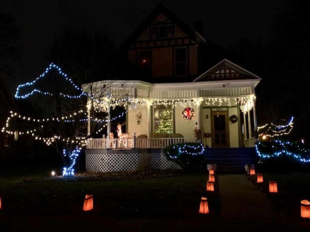 Beautiful home decorated for Christmas on Washington Street in Traverse City, Michigan