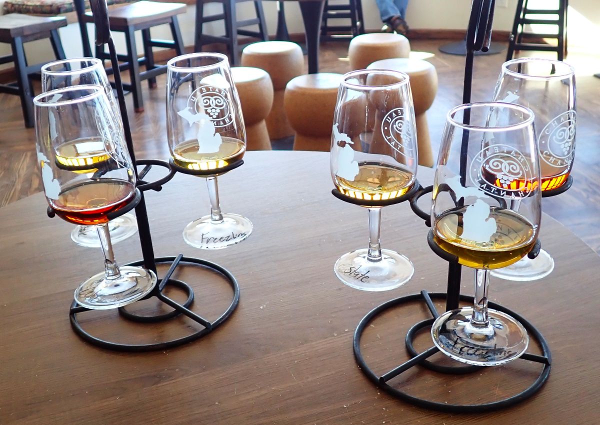 A  tasting flight of three ice wines at Chateau Chantal's Ice Wine Festival