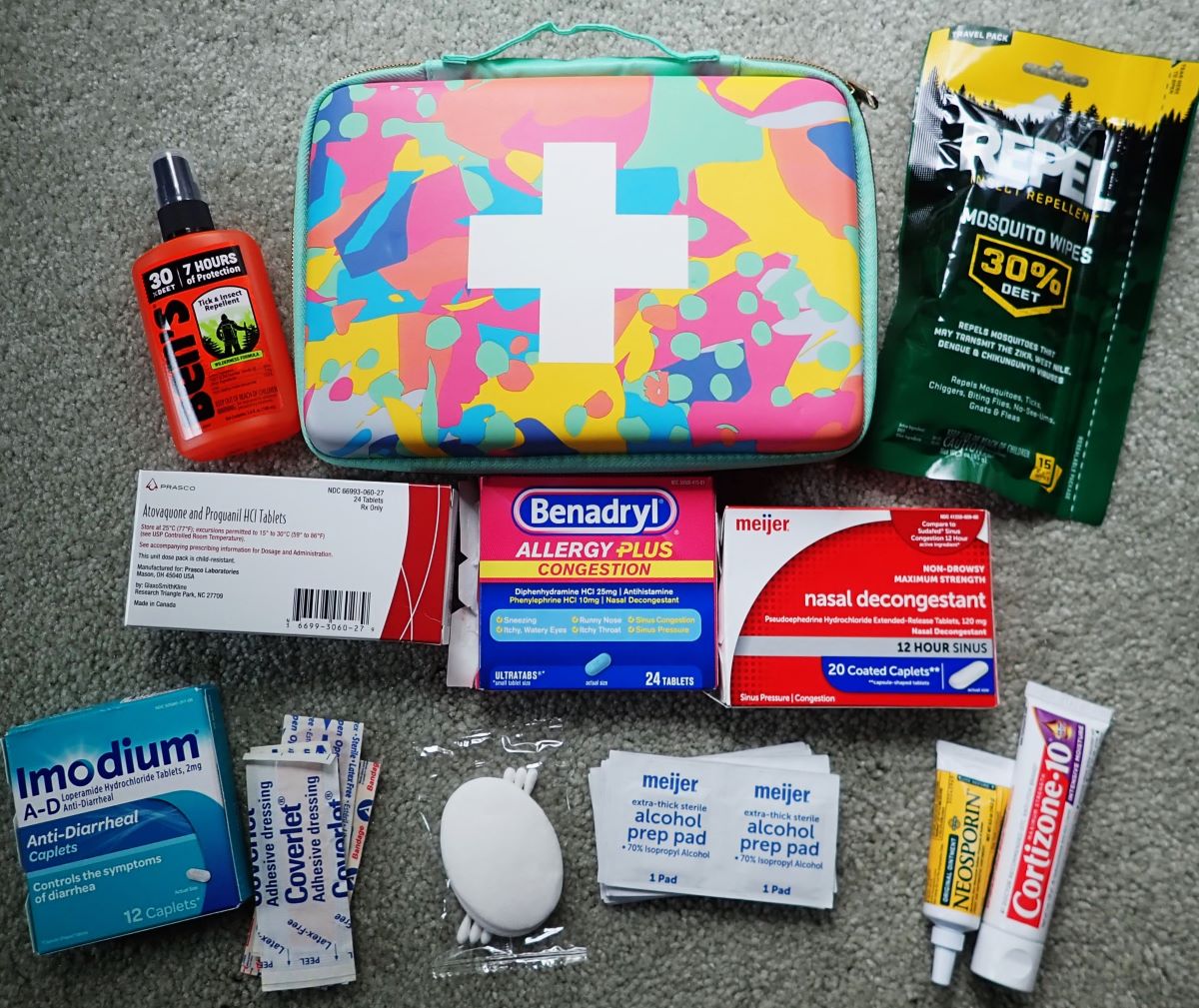 A well-stocked first aid kit can be a life saver when you are far from familiar pharmacies.