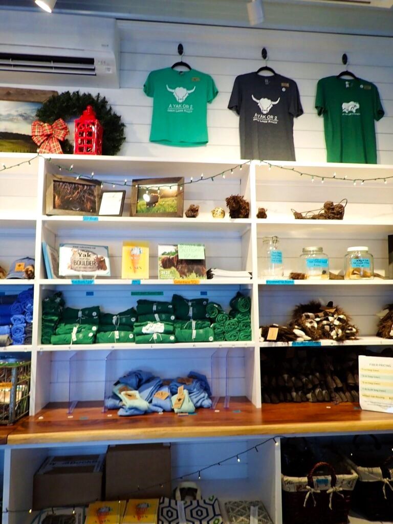 The shop at A Yak or Two Ranch has a variety of products made from yaks' wool, including, socks, sweaters, hats and mittens.