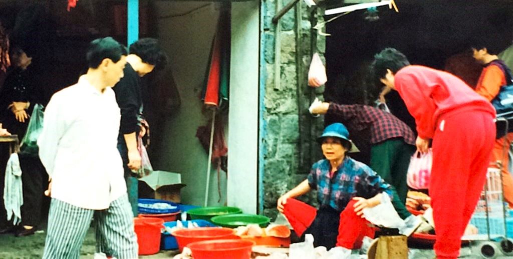 Vendors selling wares in the street in Taiwan