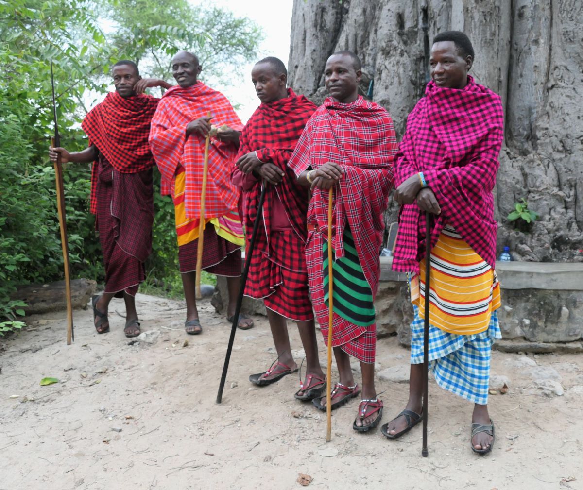 The local Maasai wear colorful dress