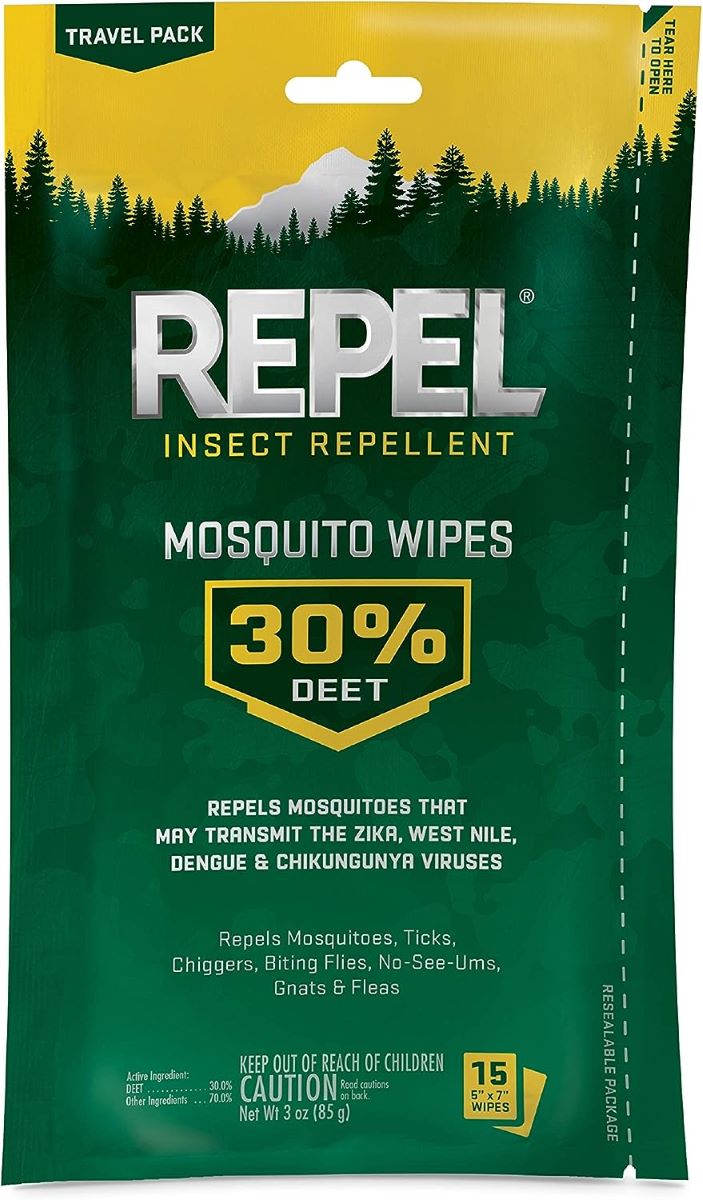 Pack insect repellent wipes containing 30% Deet on your African safari