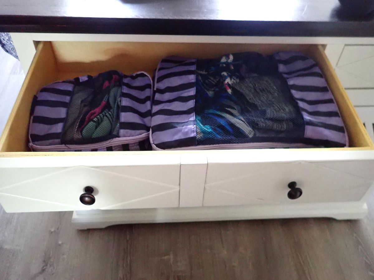 Packing cubes easily transition into drawers in your hotel room