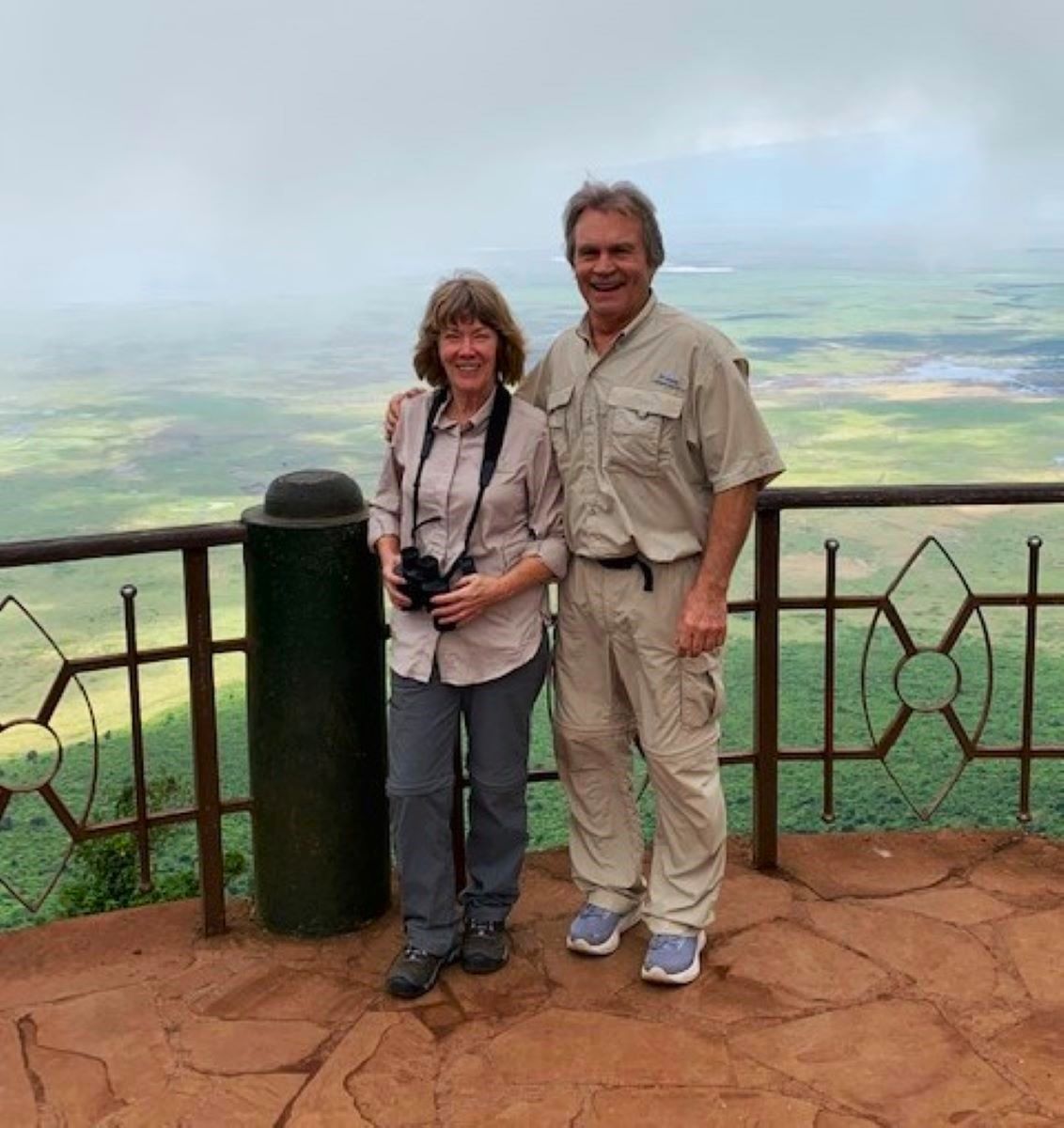 Standing at the lookout over the Ngorongoro Crater, one of the best places to go on safari in Africa.