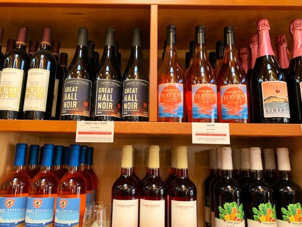 An assortment of Cherry Wines available from The Cherry Republic in Traverse City and Glen Arbor, Michigan
