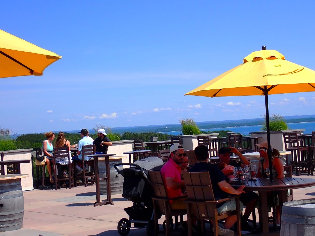 One of the outdoor patios at Chateau Chantal on Old Mission Peninsula