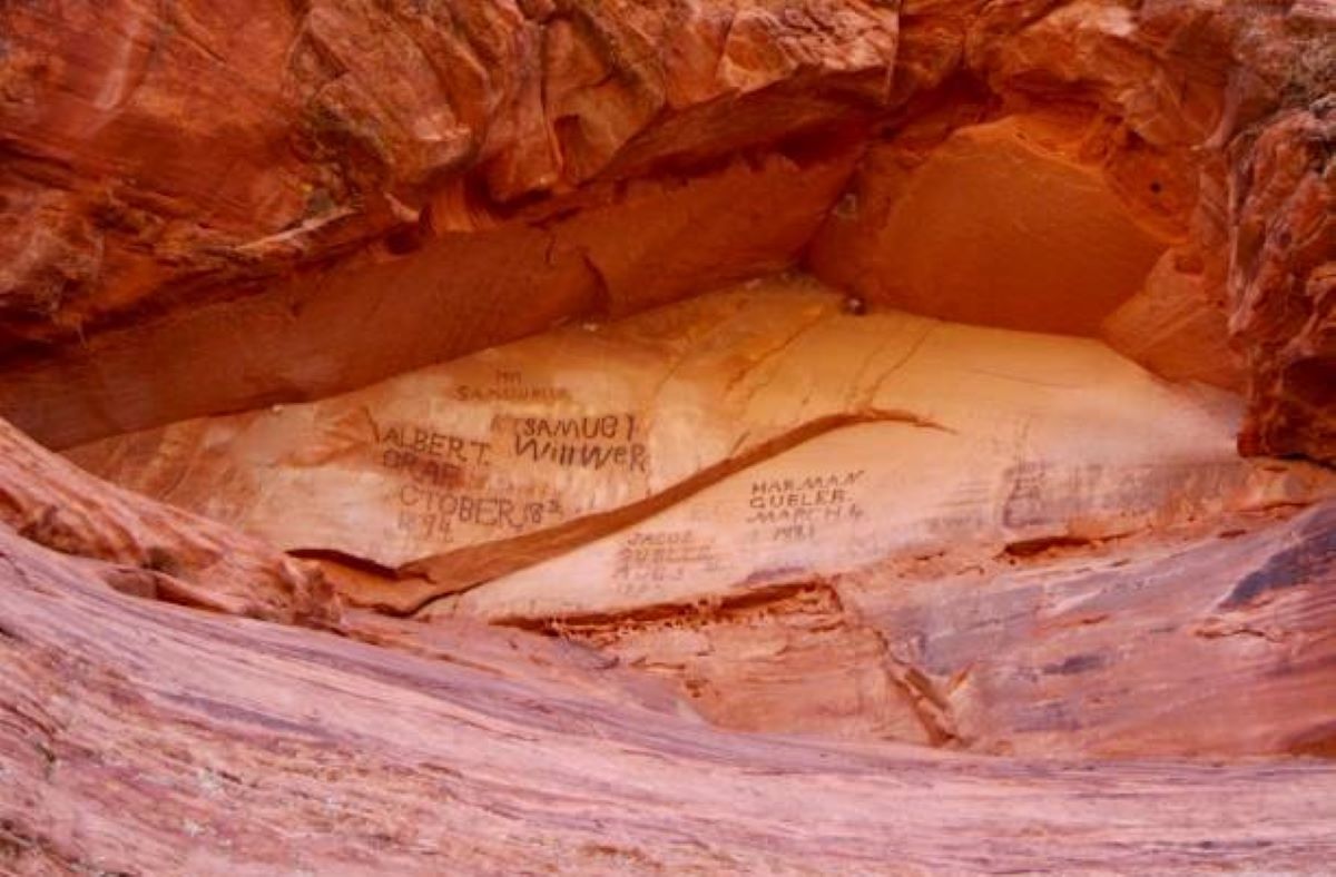 Pioneer names etched in axel grease along the trail in Snow canyon State Park