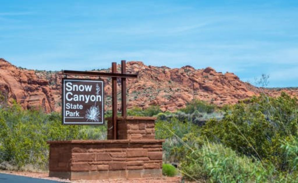 The entrance sign to Snow Canyon State Park, Utah