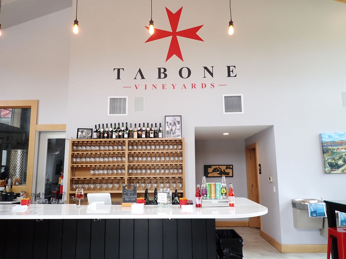 The tasting room bar at Tabone Vineyards