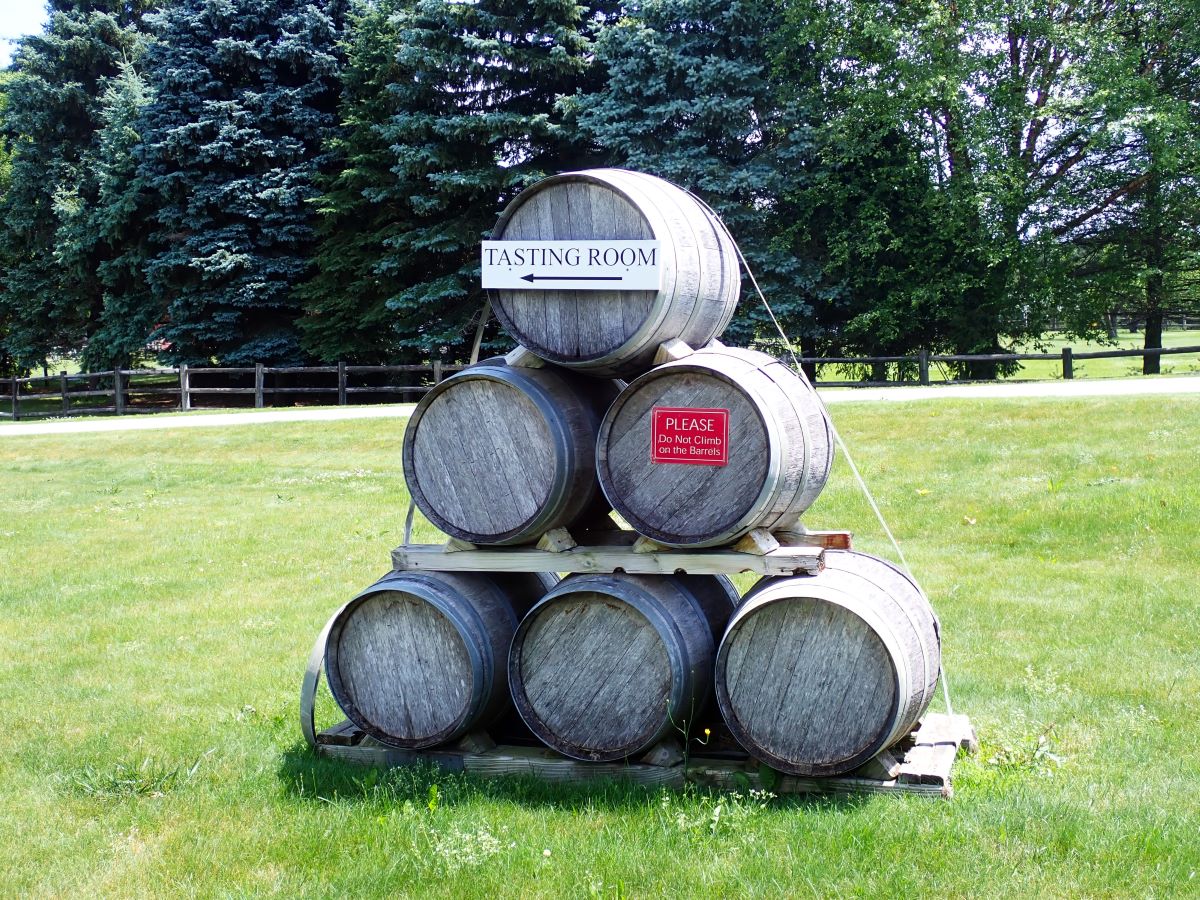 Wine Barrel display at the entrance to Black Star Farms winery on the Old Mission Peninsula