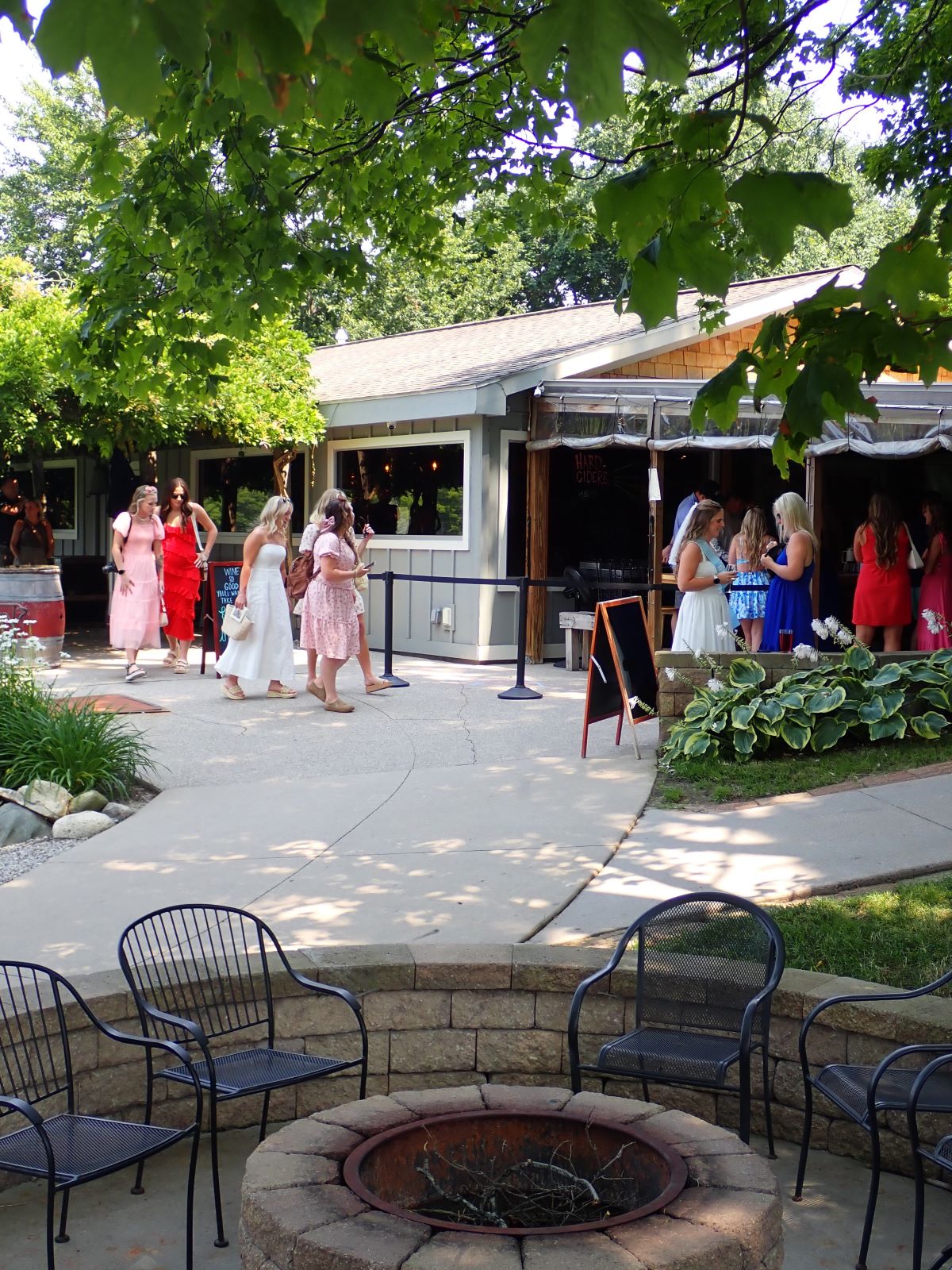 Bachelorette party at Bowers Harbor Vineyards on a summer weekend