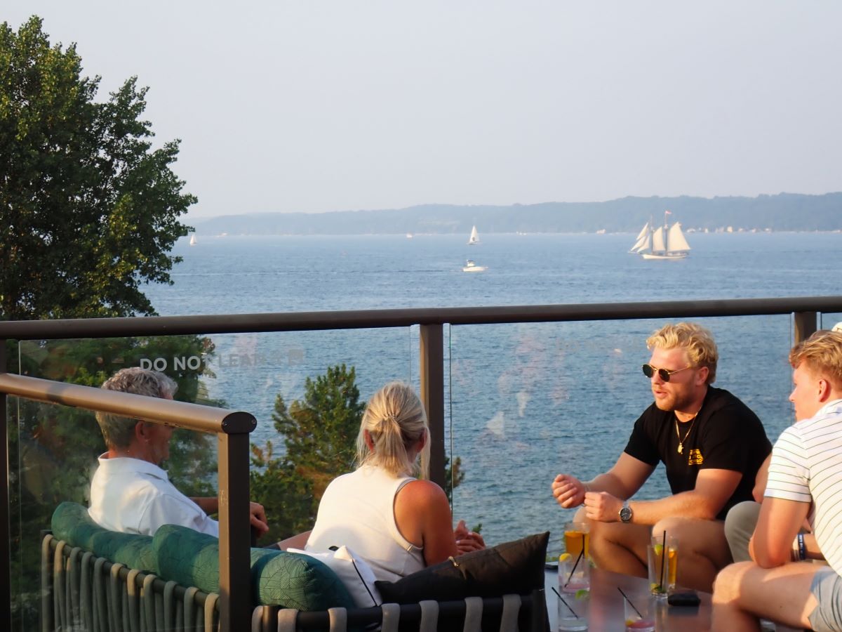 Enjoying the view from Hotel Indigo's rooftop bar in Traverse City