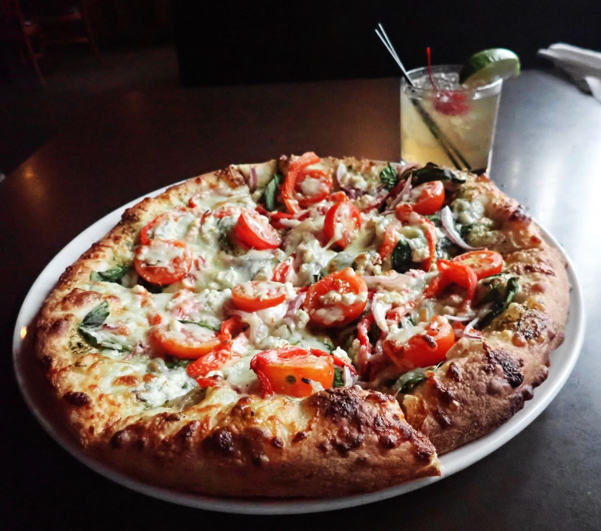 Wood-fired vegetarian pizza at the Jolly Pumpkin on Old Mission Peninsula