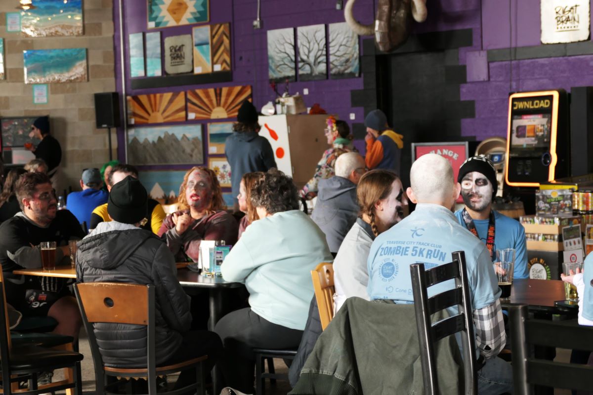 Enjoy a bit of Zombie socializing at Right Brain Brewery after Traverse City's 5k run.