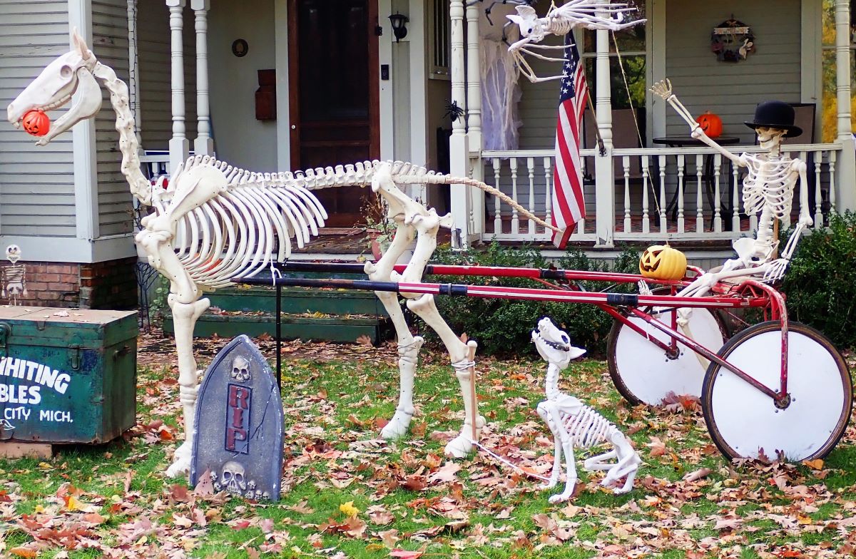 A Halloween display in the front yard of a home in Traverse City, Michigan