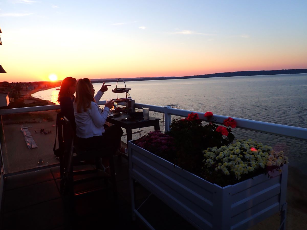 Enjoying the sunset from the Alexandra Inn's rooftop bar