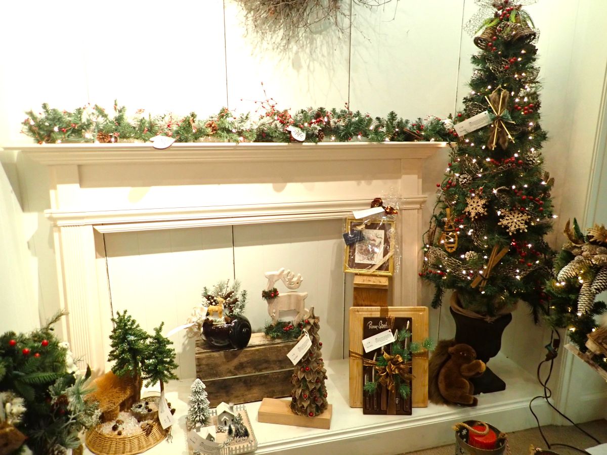 Holiday-themed gifts for sale during Traverse City's Festival of Trees event.