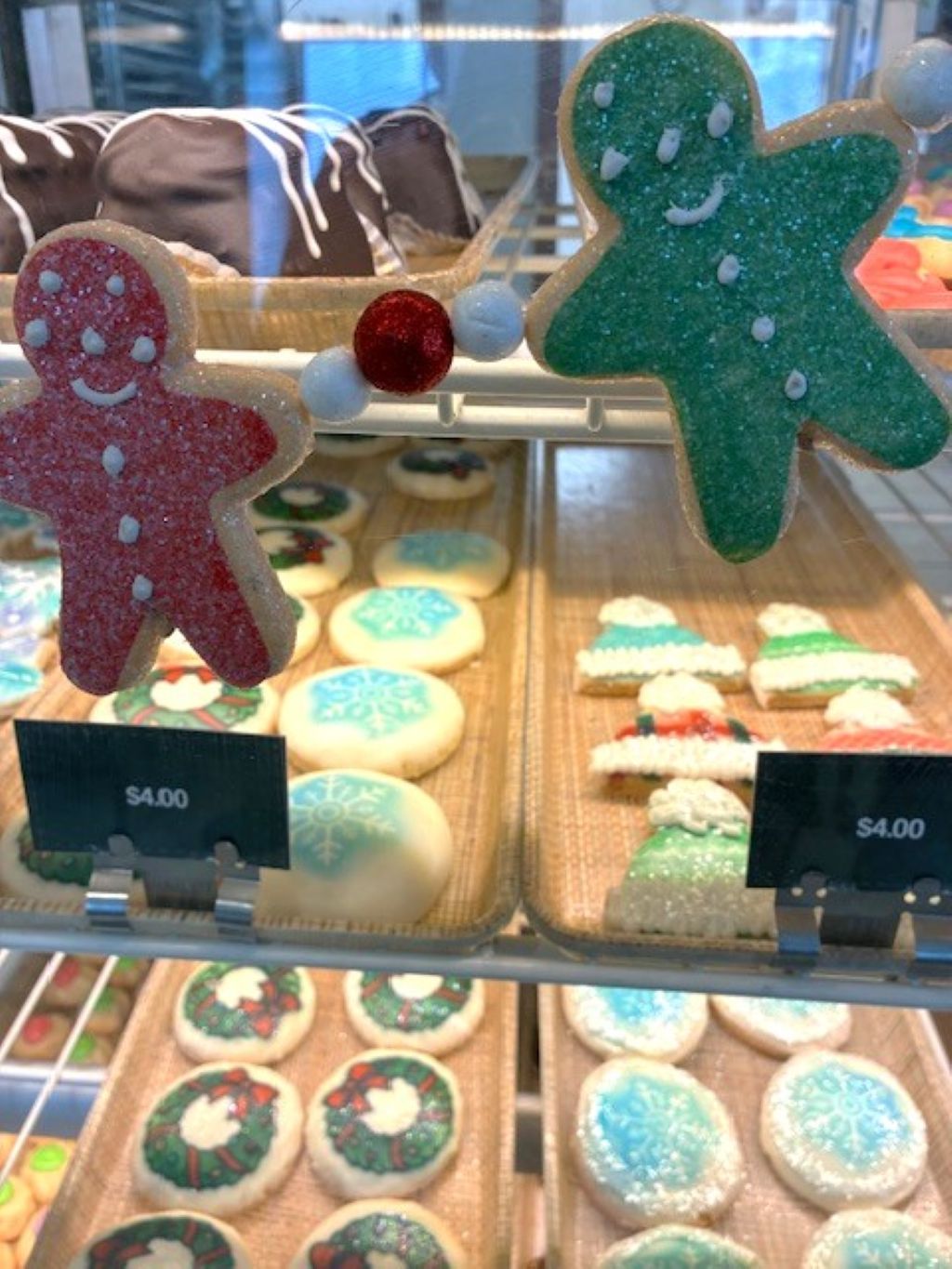 You can select beautifully decorated sugar cookies from the display cases at Potter's bakery in Traverse City.