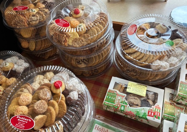 In December, Potter's Bakery offers a prearranged assortment of cookies that includes several types of cookies.