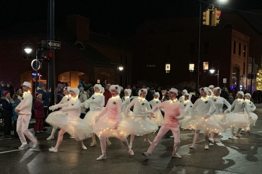 Street performance during Traverse City's Christmas Light Parade