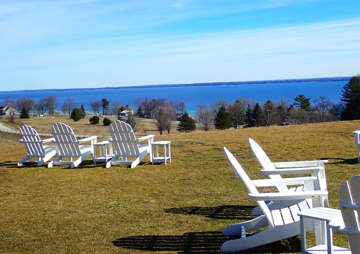 View from Old Mission Peninsula's Mari Vineyards in early spring
