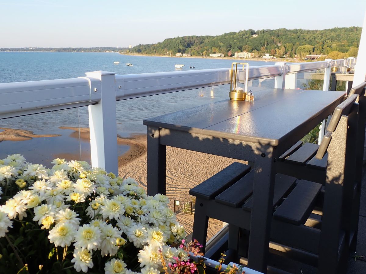 View from the rooftop bar at the Alexandra Inn - a great place to stay in Traverse City for easy access to the beach.